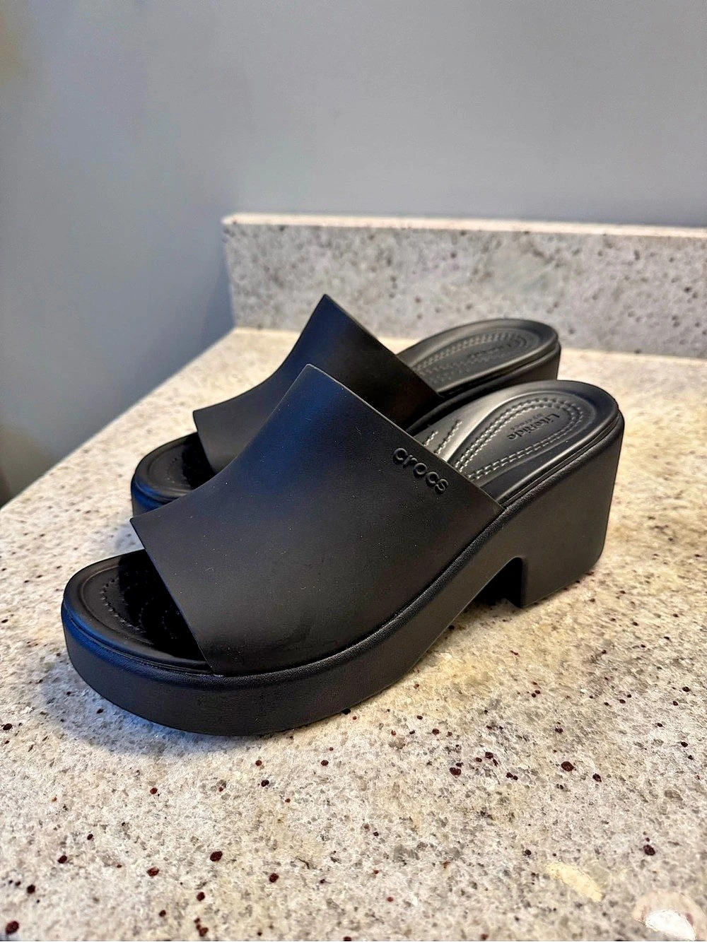 Crocs Brooklyn Wedge Slide Black Platform Mules